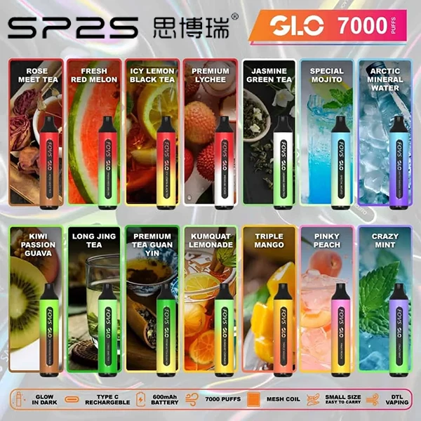SP2S GLO 7000口拋棄式電子煙|大容量・多口味現貨供應